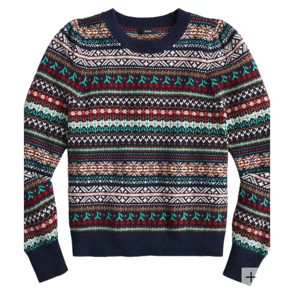 J Crew Navy Fair Isle Sweater w/ Puff Sleeve XS EUC